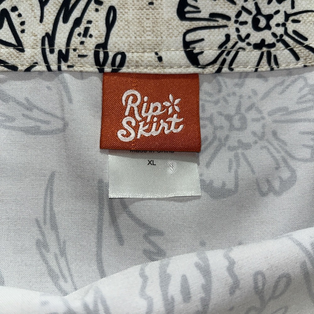 RIP SKIRT Hawaii Floral Rustica True Wrap Casual Skirt Size XL Black White - Picture 5 of 14